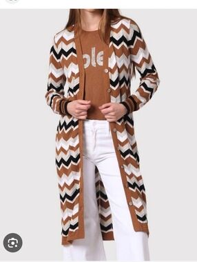 Minnie Rose☆ Chevron Pointelle Duster In Neutral Multi